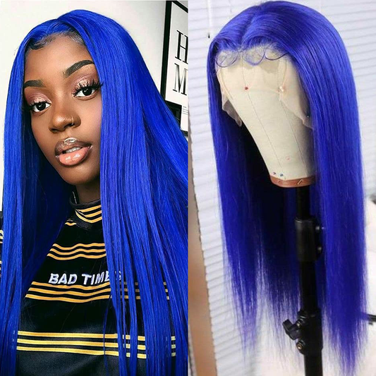 RomaNike Blue Wig Straight Hair Wig 13x4 Lace Frontal Wigs