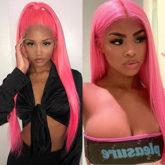 RomaNike Pink Wig Straight Hair Wig 13x4 Lace Frontal Wigs