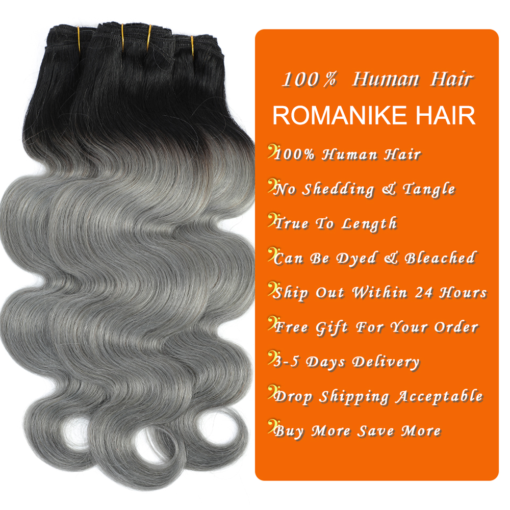 RomaNike 1B Grey  Virgin Body Wave Hair 3 Bundles