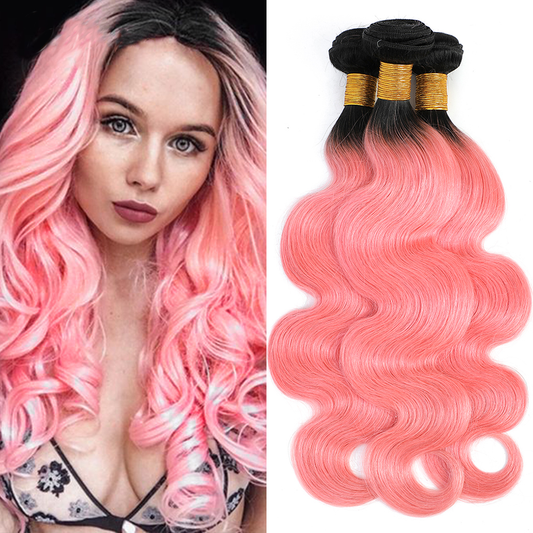 ROMANIKE 1B Pink Body Wave Hair Weave 3 Bundle