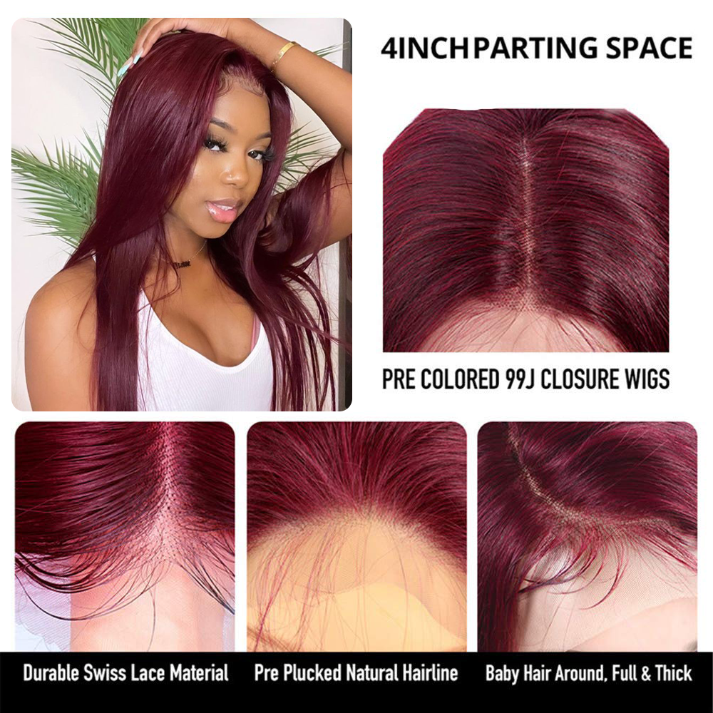 RomaNike 99J Straight Hair Wig 4x4 Lace Closure Wig