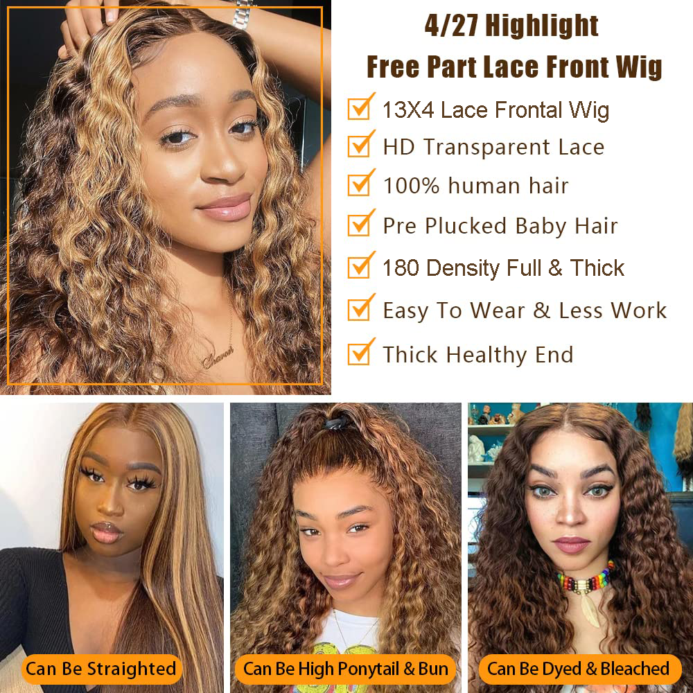 RomaNike Highlight Wig Deep Wave Wig 13x4 Lace Front Wig